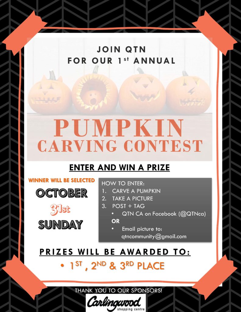 pumpkin contest poster - carve a pumpkin and submit a picture to qtncommunity@gmail.com